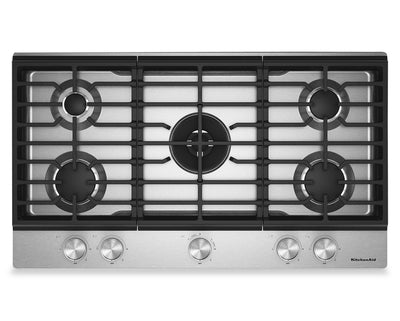 KitchenAid Gas-on-Metal Cooktop with Integrated Wok Grate – Stainless Steel - KCGK736SSS | Surface de cuisson à gaz sur métal KitchenAid avec grille pour wok intégrée - acier inoxydable - KCGK736SSS