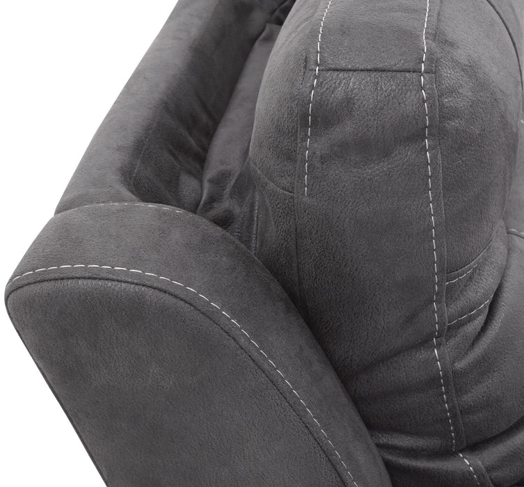 Sofa sectionnel à inclinaison électrique Floy 5 pièces en suédine avec appuie-têtes électriques, console de rangement et port USB - gris