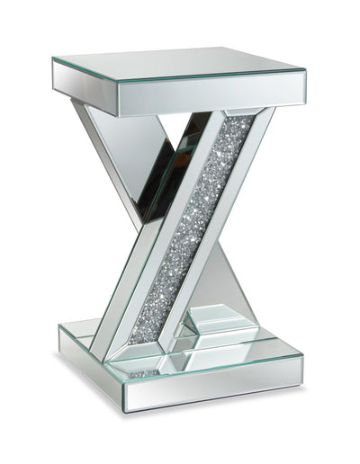 Lydia 12" Mirrored Accent Table with Crystals - Silver | Table d'appoint Lydia de 12 po en miroir avec cristaux - argentée