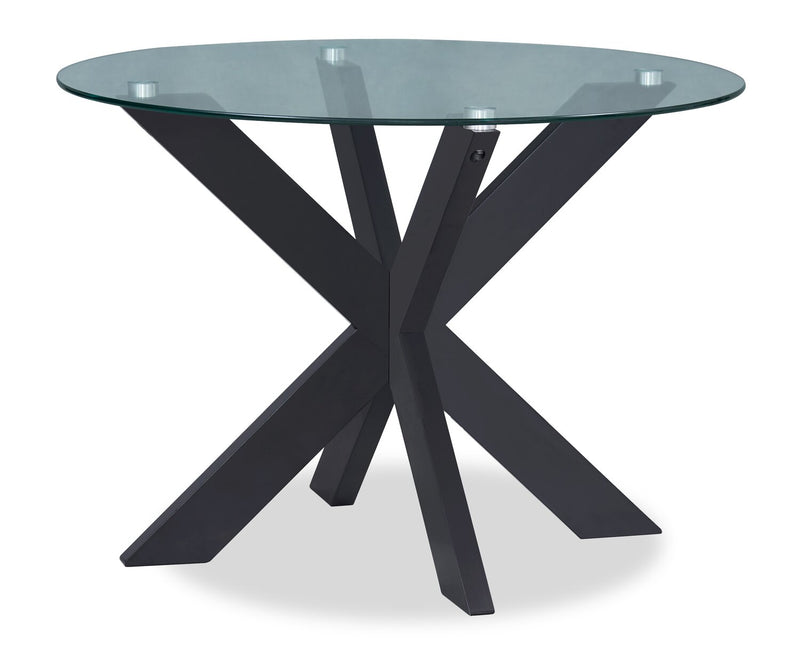 Ensemble de salle à manger Remi 5 pièces en verre et bois avec table ronde de 42 po (L) et 4 chaises à dossier à lattes - noir et brun