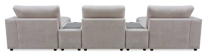 Sofa sectionnel modulaire de gauche Voyage 6 pièces en tissu avec console et pouf - beige