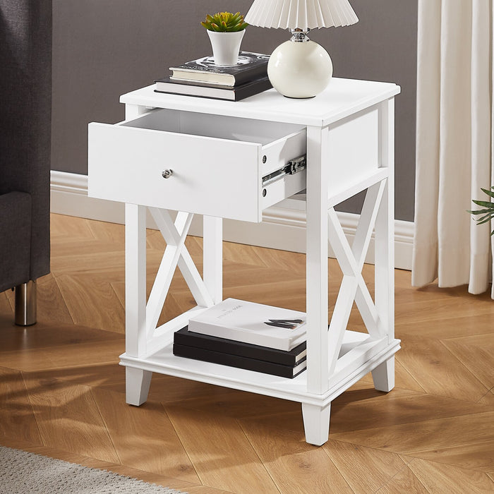 Table de nuit Elle de 18 po (l) x 25,75 po (H) à 1 tiroir - blanche