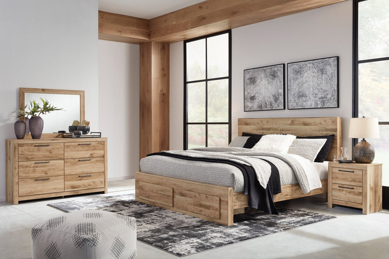 Lit de rangement Derekson naturel avec 2 tiroirs intégrés au pied du lit - format grand lit