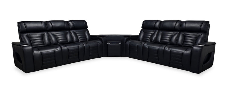Sofa sectionnel à inclinaison électrique Zen 3 pièces en similicuir avec massage et 2 consoles rabattables - noir