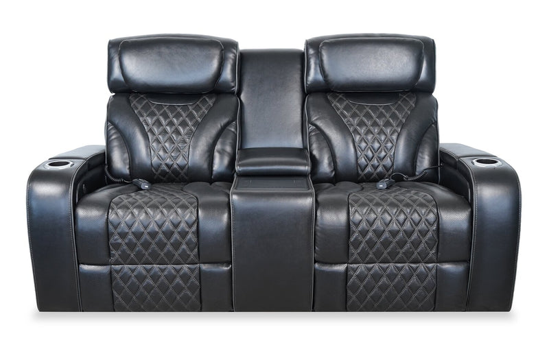 Causeuse de massage à inclinaison électrique Elite de 74 po en cuir véritable avec son immersif et appuie-têtes électriques - noire
