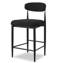 Tabouret 26 po Capri de Kort & Co. de hauteur comptoir en métal avec tissu bouclé et touches dorées - noir