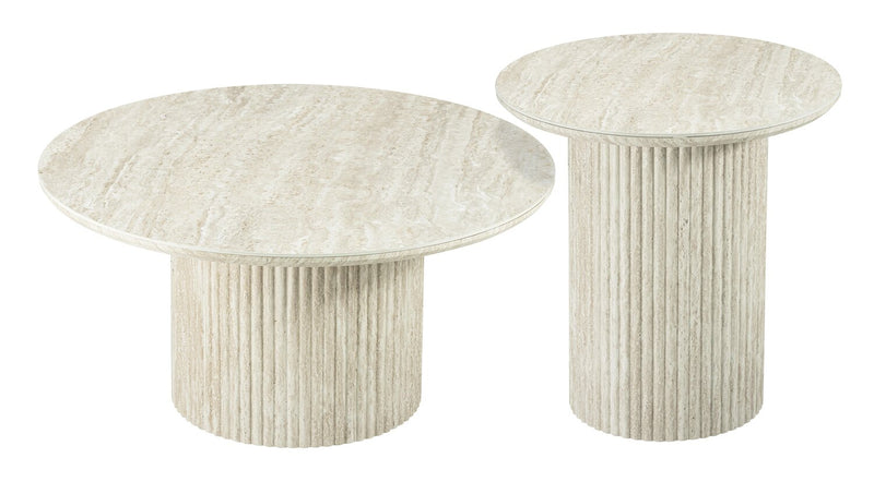 Table à café ronde Sullivan de 35,43 po avec dessus en pierre frittée - travertin beige