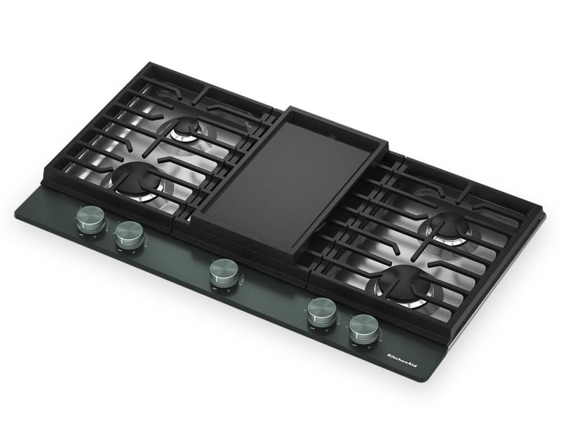 Surface de cuisson à gaz sur métal KitchenAid avec grille pour wok intégrée - genièvre - KCGK736SJP