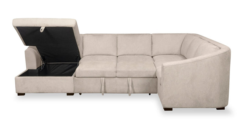 Sofa-lit sectionnel de gauche Envy 3 pièces en tissu de chenille avec fauteuil long de rangement - beige amande