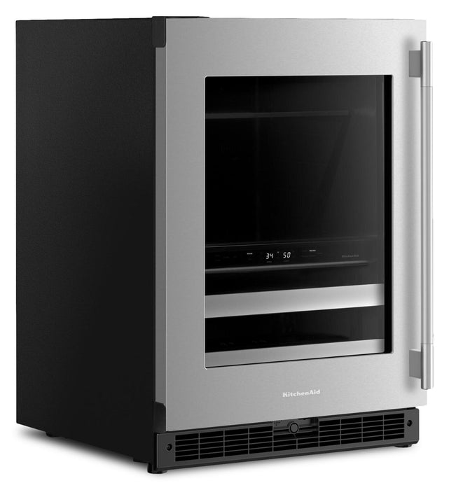 Refroidisseur à boissons KitchenAid de 24 po avec grilles à devant en bois - noir et acier inoxydable - KUBL524SSB