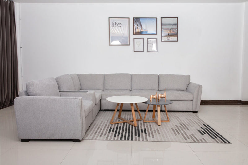 Sofa sectionnel Vault 6 pièces avec causeuse-lit et 3 fauteuils longs de rangement - gris