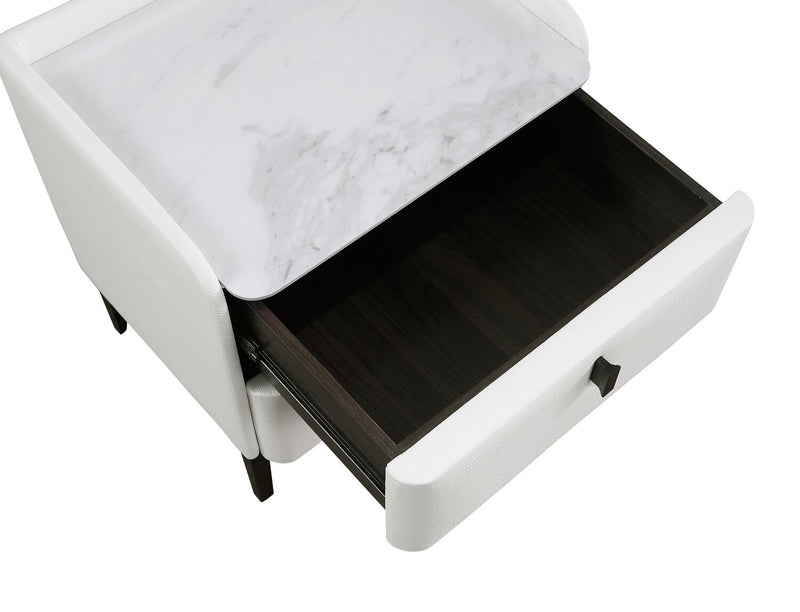 Table de nuit rembourrée Nova de 20,25 po (l) x 22,5 po (H) à 2 tiroirs avec dessus en pierre frittée - blanche