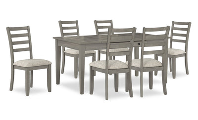 Cove 7pc Dining Table Set with Table & 6 Chairs, Storage Drawers, Melamine, 66"W - Grey | Ensemble de salle à manger Cove 7 pièces en mélamine avec table de 66 po (L), tiroirs de rangement et 6 chaises - gris