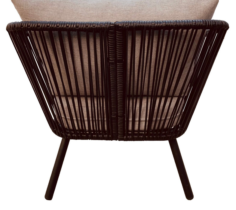 Ensemble de conversation Porto 4 pièces pour la terrasse à l’extérieur avec causeuse, 2 fauteuils et table à café - osier de type corde et métal, résistant aux rayons UV et aux intempéries - noir et gris