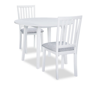 Bryn 3pc Dining Package with 42" Drop-Leaf Table & 2 Chairs, Fabric -Two-Tone White & Grey | Ensemble de salle à manger Bryn 3 pièces avec table de 42 po à abattant et 2 chaises - deux teintes, blanc et gris