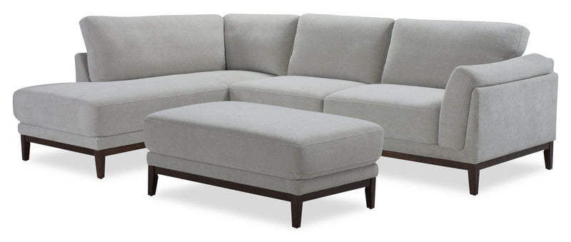 Sofa sectionnel de gauche Horizon 2 pièces en tissu avec base et pattes en bois - gris