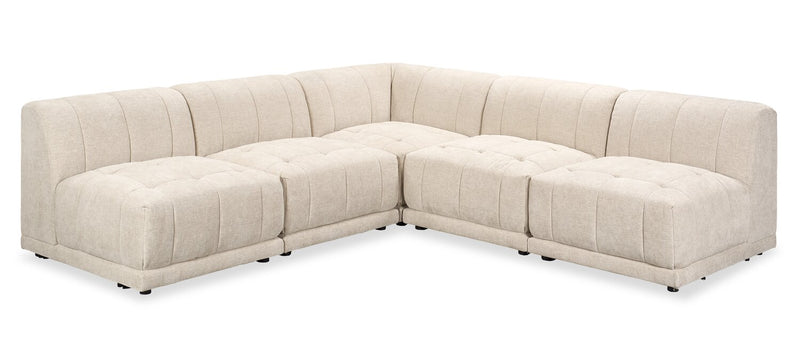 Sofa sectionnel modulaire sans accoudoirs Oaklyn de Kort & Co. 5 pièces en tissu avec coussins de siège capitonnés - beige
