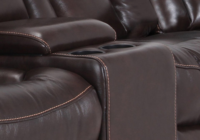 Sofa sectionnel à inclinaison électrique Leo 6 pièces en cuir véritable avec console de rangement et 2 porte-gobelets - brun noyer