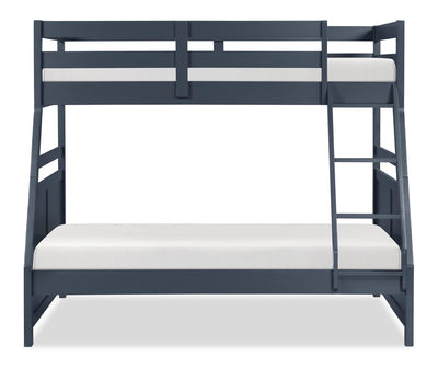 Quinn Bunk Bed with Ladder & Guard Rail for Kids, Blue - Twin/Full | Lits superposés Quinn pour enfants avec échelle et garde-corps, bleus - simple et double