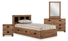 Ensemble lit matelot Driftwood 6 pièces avec tête de lit de rangement, commode, miroir et table de nui, brun - format lit simple