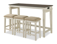 Console contemporaine Nyles de 60 po avec 3 tabourets de hauteur comptoir et ports USB - babeurre