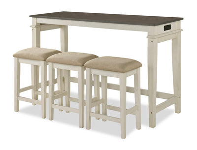 Nyles 60" Contemporary Console Table with 3 Counter-Height Stools and USB Ports - Buttermilk | Console contemporaine Nyles de 60 po avec 3 tabourets de hauteur comptoir et ports USB - babeurre