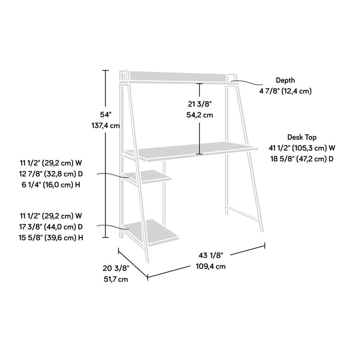 Bureau James de 43 po avec crédence et tablettes - gris