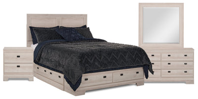 Yorkdale 6pc Bedroom Set with 6-Drawer Storage Bed, Dresser, Mirror & Nightstand, White - Queen Size | Ensemble de chambre à coucher Yorkdale 6 pièces avec lit de rangement à 6 tiroirs, commode, miroir e…