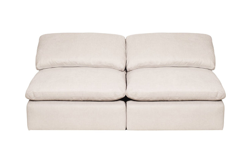 Sofa sectionnel modulaire de style cocon Eclipse 6 pièces en tissu d’apparence lin avec coussins réversibles en duvet et plumes - blanc lin