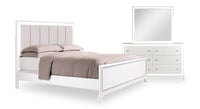  Ensemble de chambre à coucher Halo 5 pièces somptueux avec lit, commode, miroir et éclairage à DEL, blanc - format très grand lit