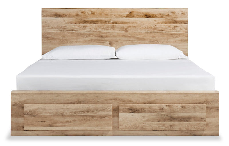 Lit de rangement Derekson naturel avec 2 tiroirs intégrés au pied du lit - format grand lit