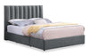Lit de rangement Amos rembourré en tissu anthracite avec tête de lit à canaux et 3 tiroirs intégrés - format grand lit