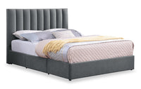  Lit de rangement Amos rembourré en tissu anthracite avec tête de lit à canaux et 3 tiroirs intégrés - format grand lit
