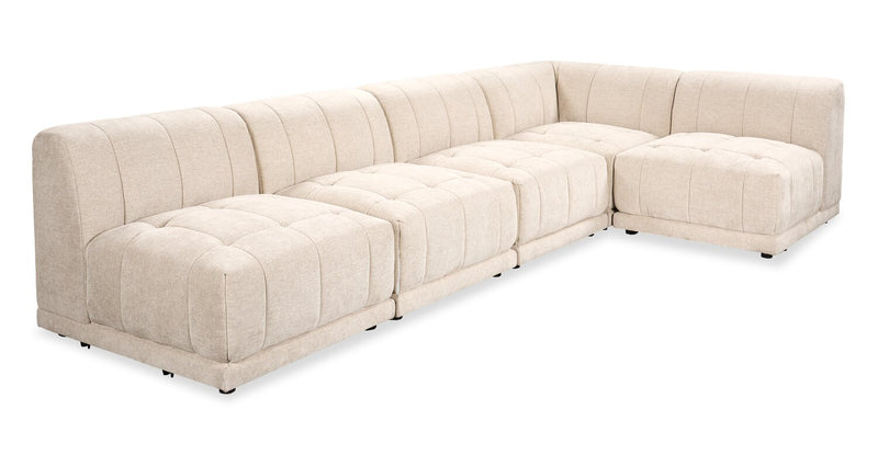 Sofa sectionnel modulaire sans accoudoirs Oaklyn de Kort & Co. 5 pièces en tissu avec coussins de siège capitonnés - beige