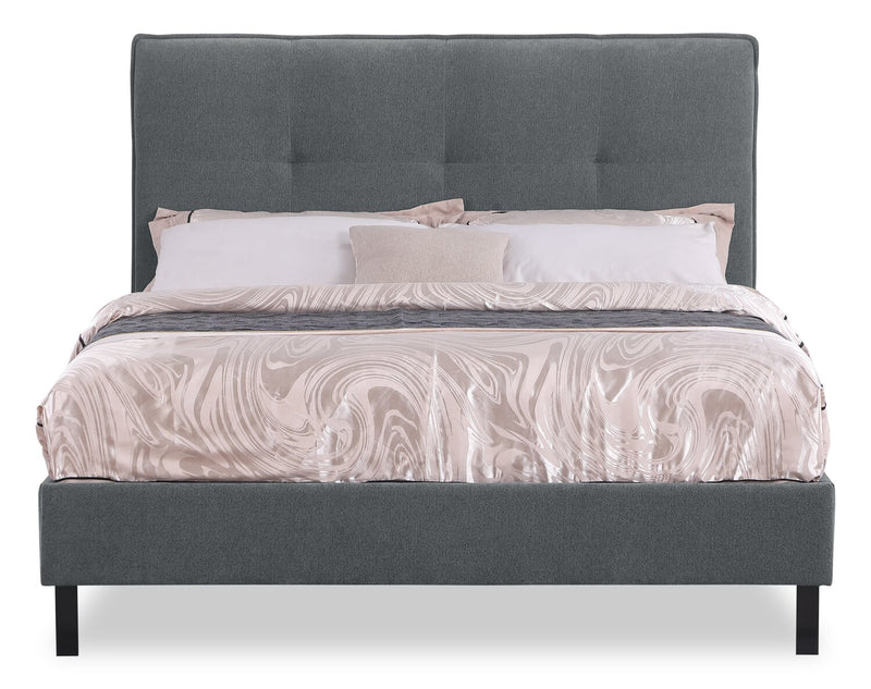 Base de lit plateforme rembourrée Amos en tissu anthracite - format lit double