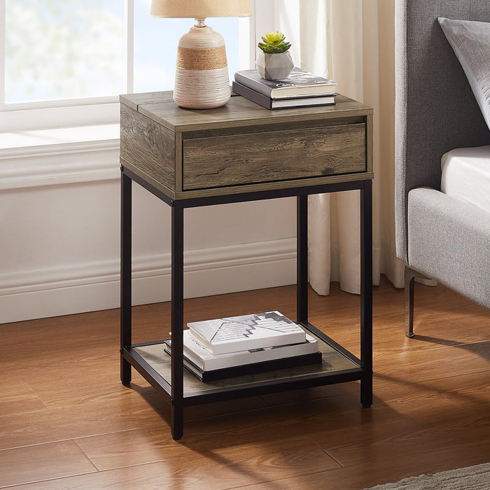 Table de nuit Akio de 18 po (l) x 25,75 po (H) à 1 tiroir avec dessus relevable et rangement - brune et noire