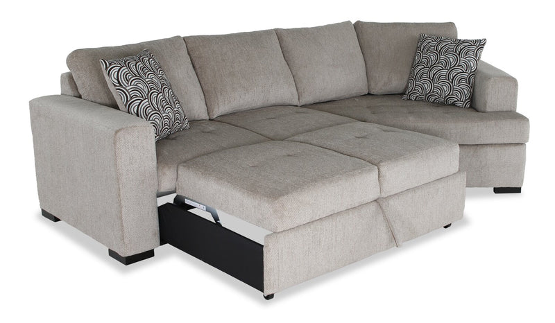 Sofa-lit sectionnel enveloppant de droite Legend 2 pièces fabriqué au Canada en tissu de chenille - beige platine