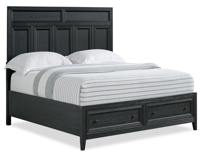 Casa Panel Bed with Headboard & Frame, Wood, Black - Queen Size | Lit à panneaux Casa en bois avec tête de lit et cadre de lit, noir - format grand lit