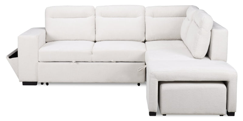 Sofa-lit sectionnel de droite Coast 3 pièces en tissu blanc ivoire avec fauteuil long de rangement et accoudoir de rangement