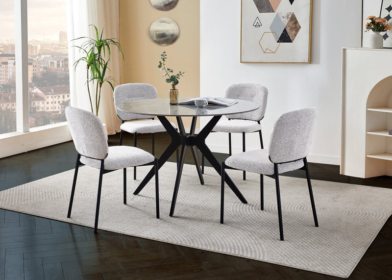 Chaise de salle à manger Luka en tissu bouclé et en métal - beige 