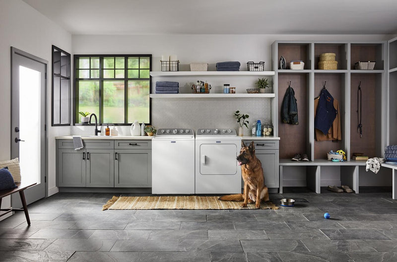 Laveuse à chargement par le haut 5,4 pi³ avec Animal Pet Pro et sécheuse à gaz 7,0 pi³ de Maytag - blanches 