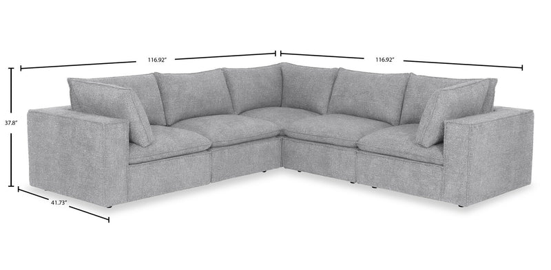 Sofa sectionnel Farah 5 pièces en tissu de chenille avec coussins de dossier amovibles en duvet et plumes - argenté