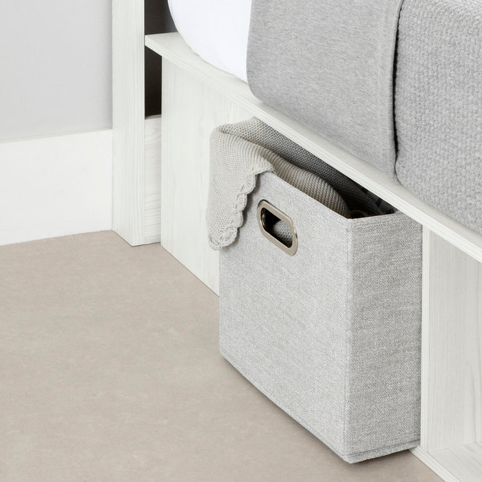 Ensemble lit plateforme et tête de lit à panneau Everley avec rangement et paniers intégrés, blanc - format lit simple