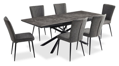 Tavo 7pc Dining Set with Table & Chairs, 63-79"W Extension, Metal - Grey & Black | Ensemble de salle à manger Tavo 7 pièces en métal avec table, rallonge de 63 po à 79 po (L) et chaises - gris et noir