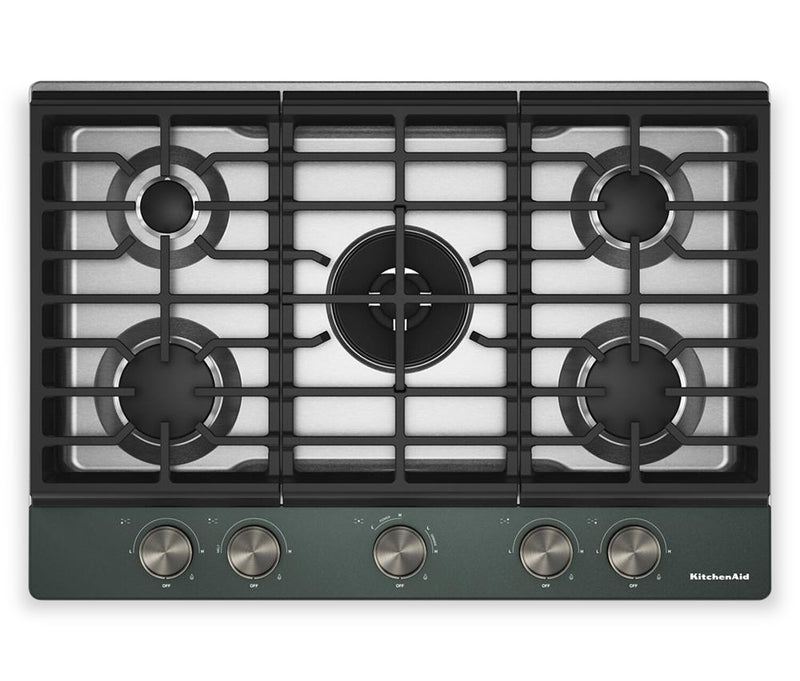 Surface de cuisson KitchenAid de 30 po au gaz sur métal avec grilles pour wok intégrées – Genièvre - KCGK530SJP