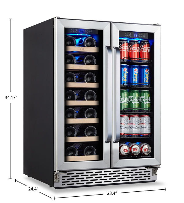 Refroidisseur à vin TCL de 5,3 pi3 et de 23,4 po à 2 zones - acier inoxydable - B422DCA