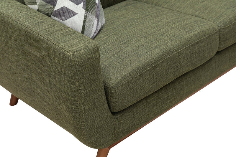 Sofa Freeman Kort & Co. de 88 po en tissu d’apparence lin avec pattes en bois et coussins de dossier capitonnés - vert avocat