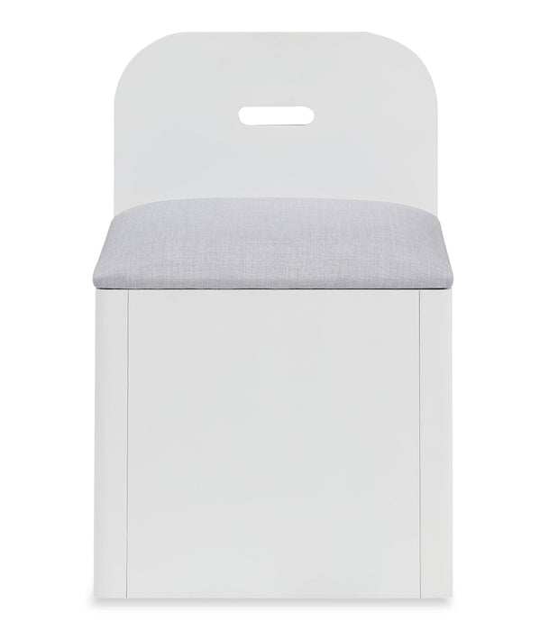 Lit plateforme Quinn avec tête de lit bibliothèque, bureau intégré et tabouret, blanc - format lit simple