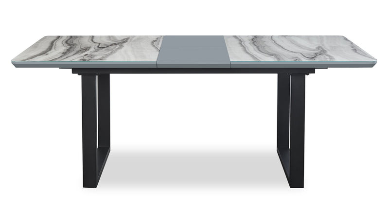 Table de salle à manger Ezra de 63 po à 79 po (L) avec rallonge papillon se rangeant, en métal, en verre et en imitation de marbre - blanche