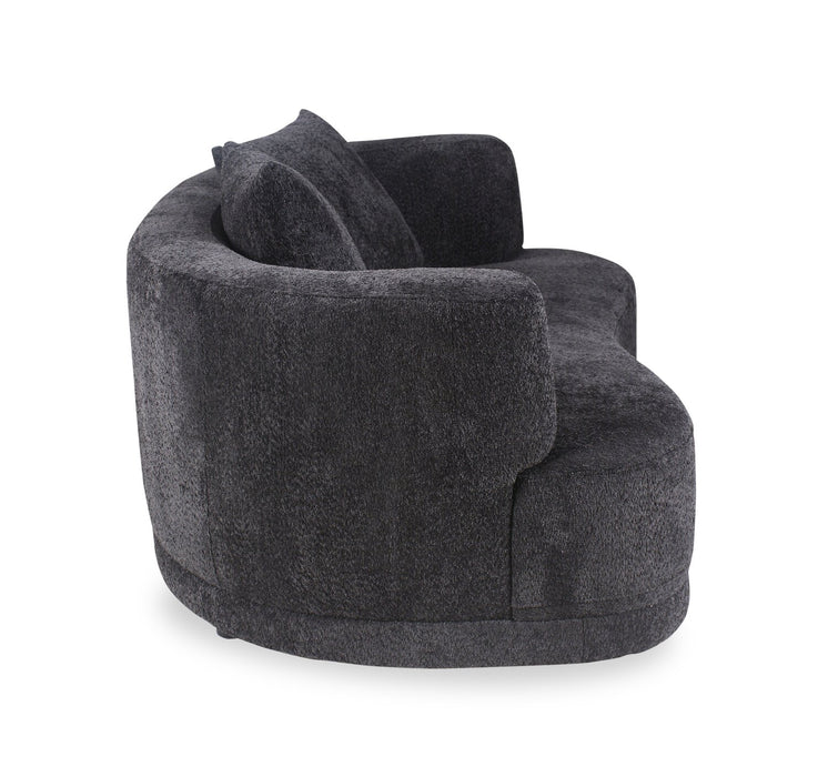 Causeuse arrondie Moon de 78 po en tissu avec coussins décoratifs - noir corbeau laineux